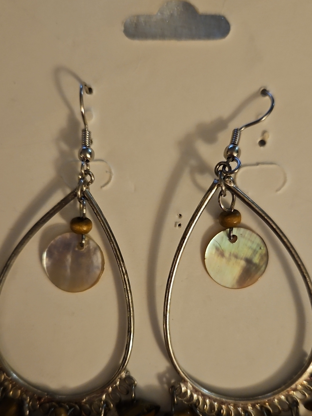 Vintage Abalone Shell Jumbo Teardrop Chandalier Boho Dangle Hook Earrings - Picture 5 of 5